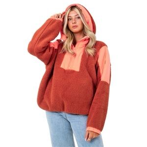 Free People Rust and Coral Fleece with hood
